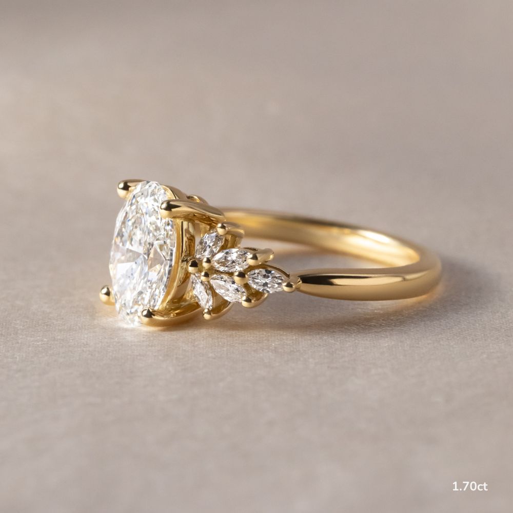 Marquise Shaped Three Stone Lab Grown Diamond Engagement Ring