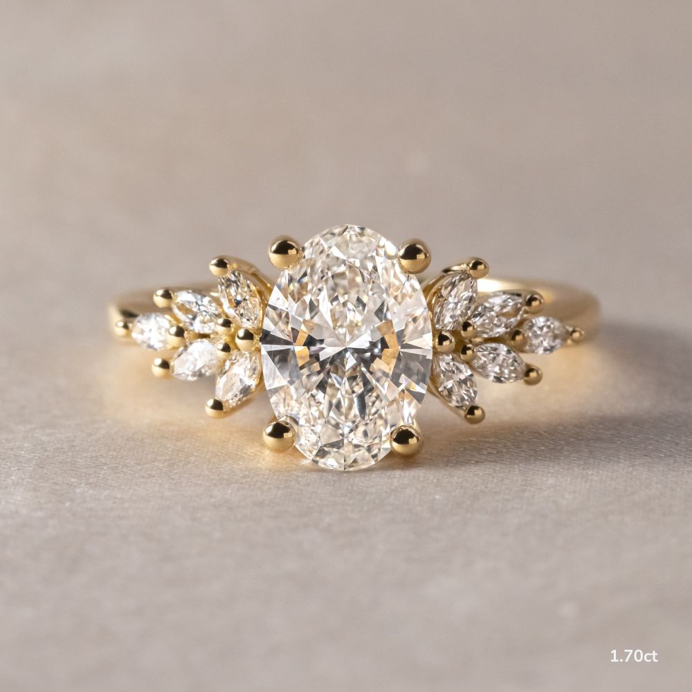 Marquise Shaped Three Stone Lab Grown Diamond Engagement Ring