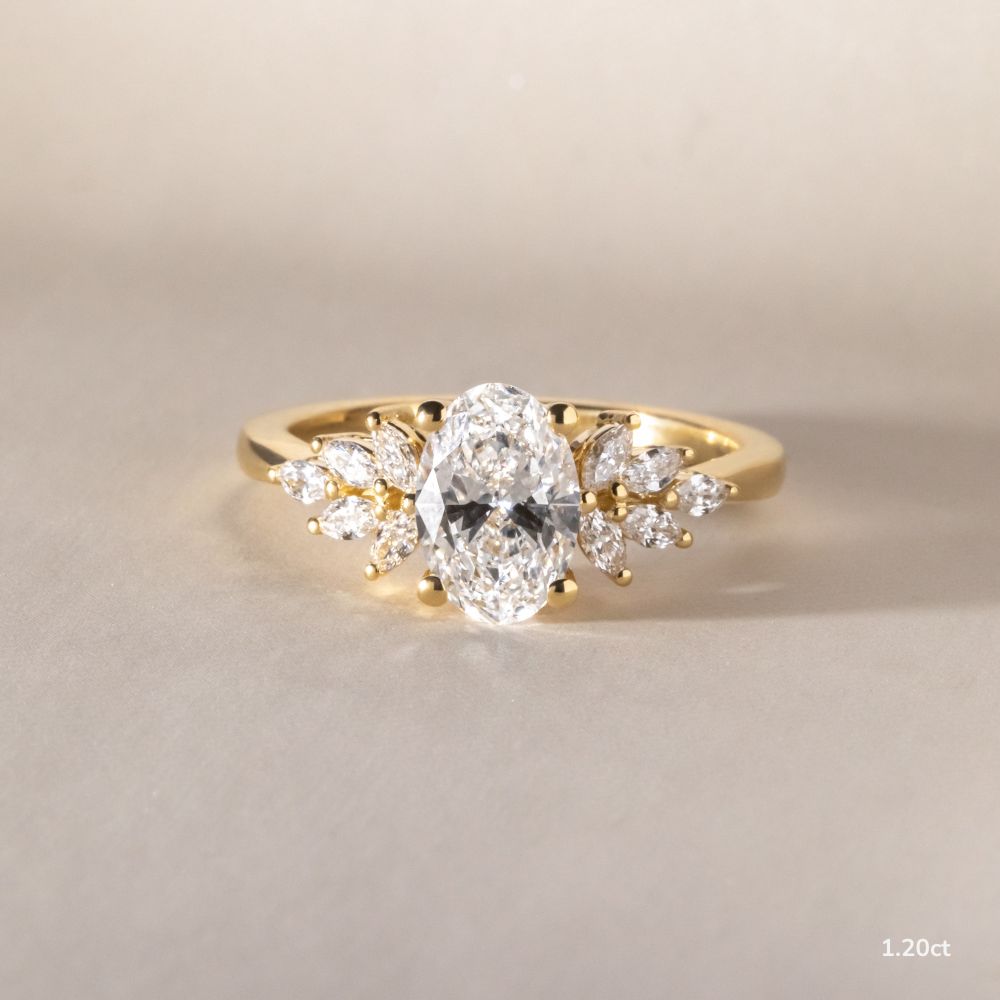 Marquise Shaped Three Stone Lab Grown Diamond Engagement Ring