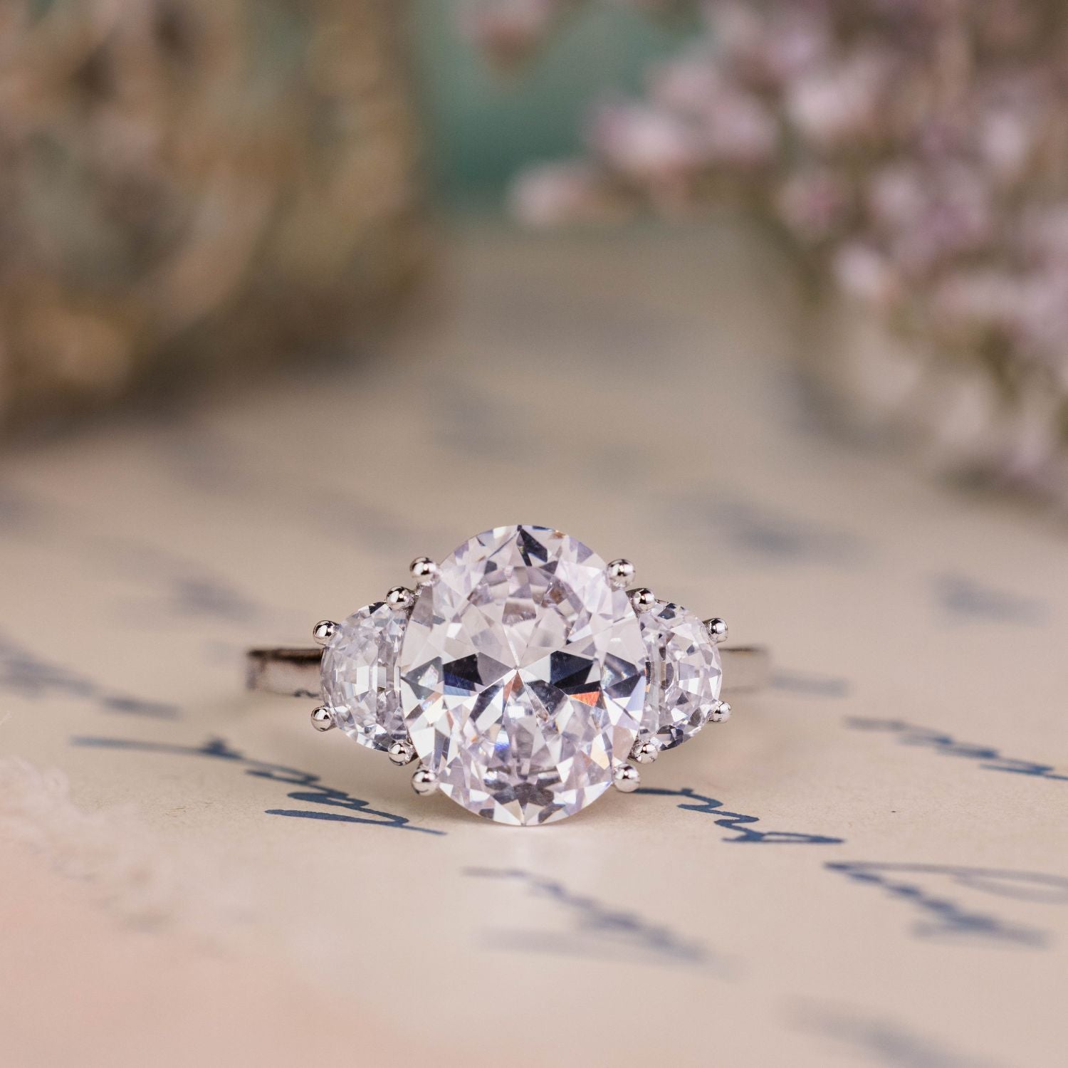 Marquise Shaped Three Stone Lab Grown Diamond Engagement Ring