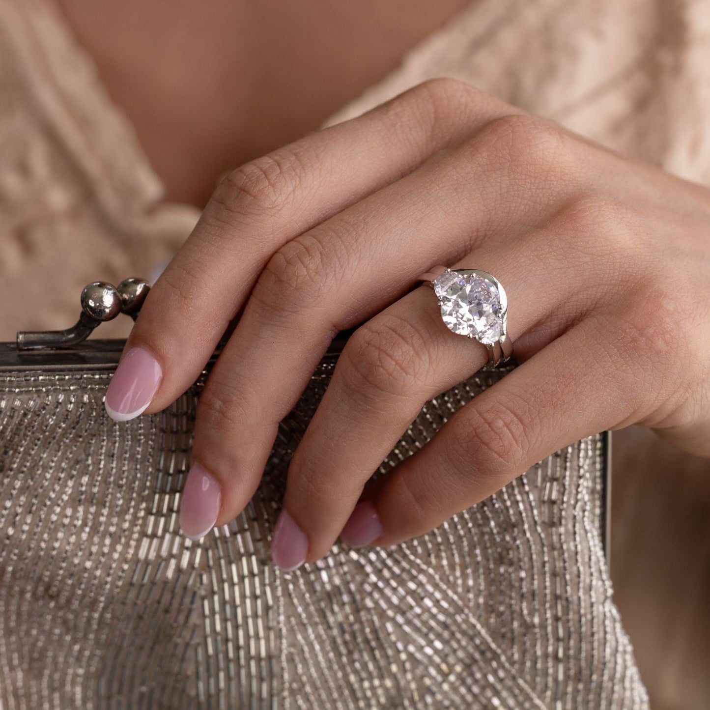 Marquise Shaped Three Stone Lab Grown Diamond Engagement Ring