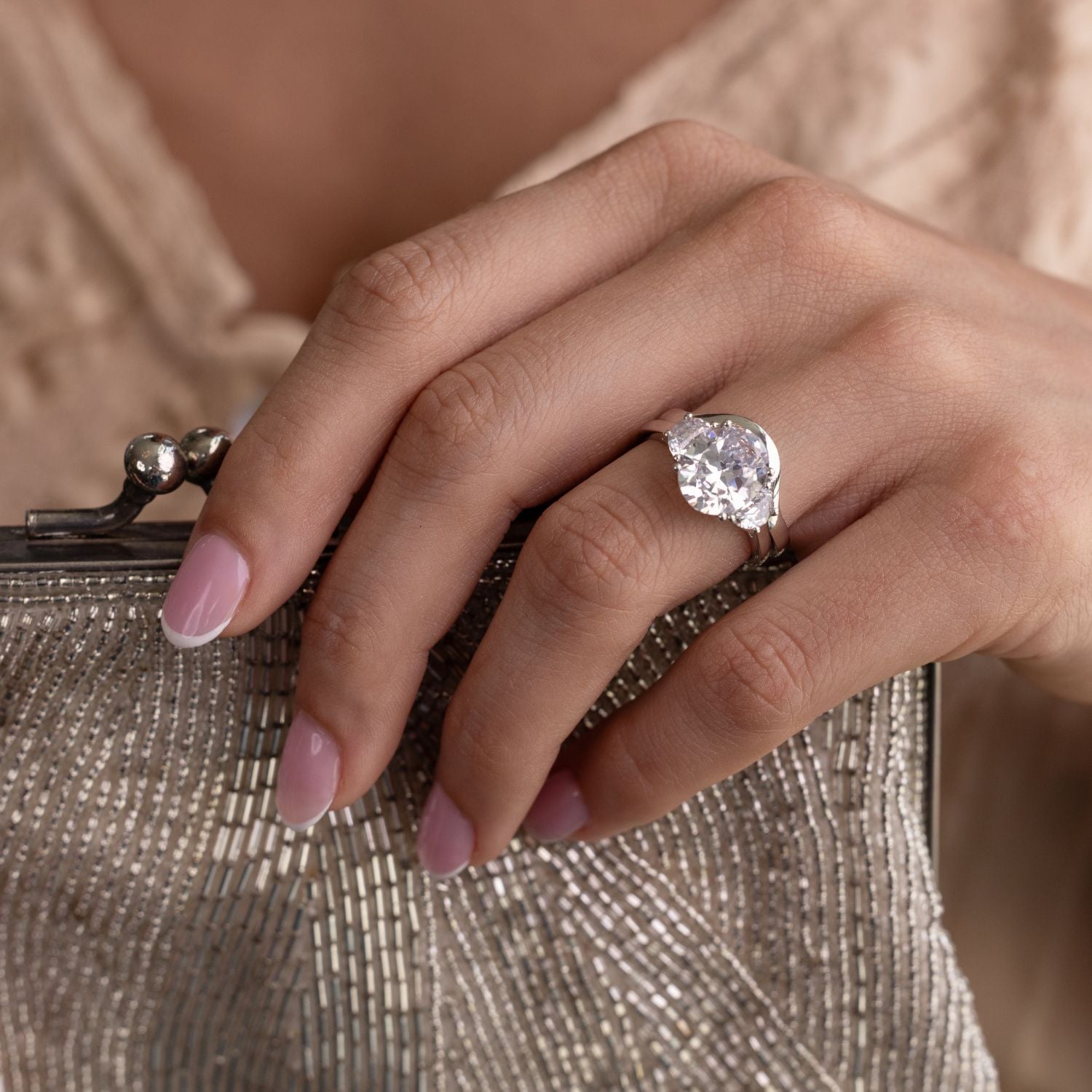 Marquise Shaped Three Stone Lab Grown Diamond Engagement Ring