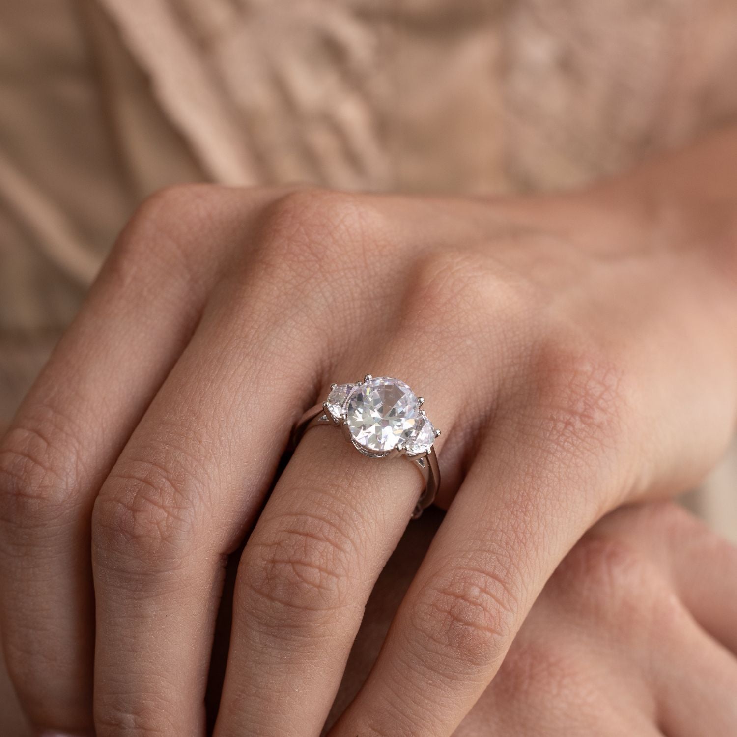 Marquise Shaped Three Stone Lab Grown Diamond Engagement Ring