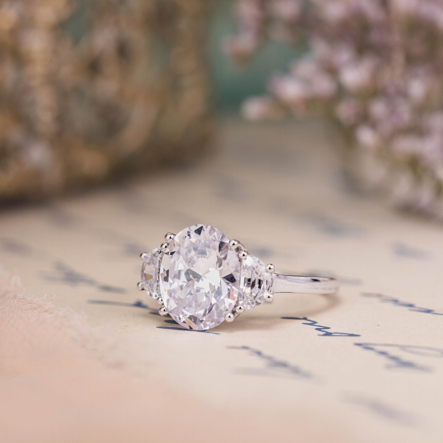 Marquise Shaped Three Stone Lab Grown Diamond Engagement Ring