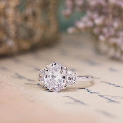 Marquise Shaped Three Stone Lab Grown Diamond Engagement Ring