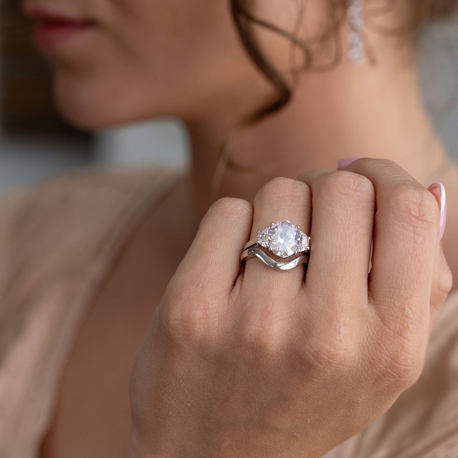 Marquise Shaped Three Stone Lab Grown Diamond Engagement Ring