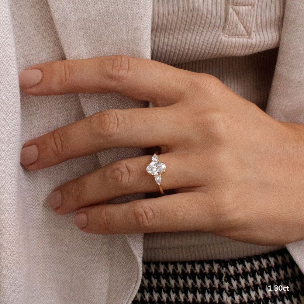 Marquise Shaped Three Stone Lab Grown Diamond Engagement Ring