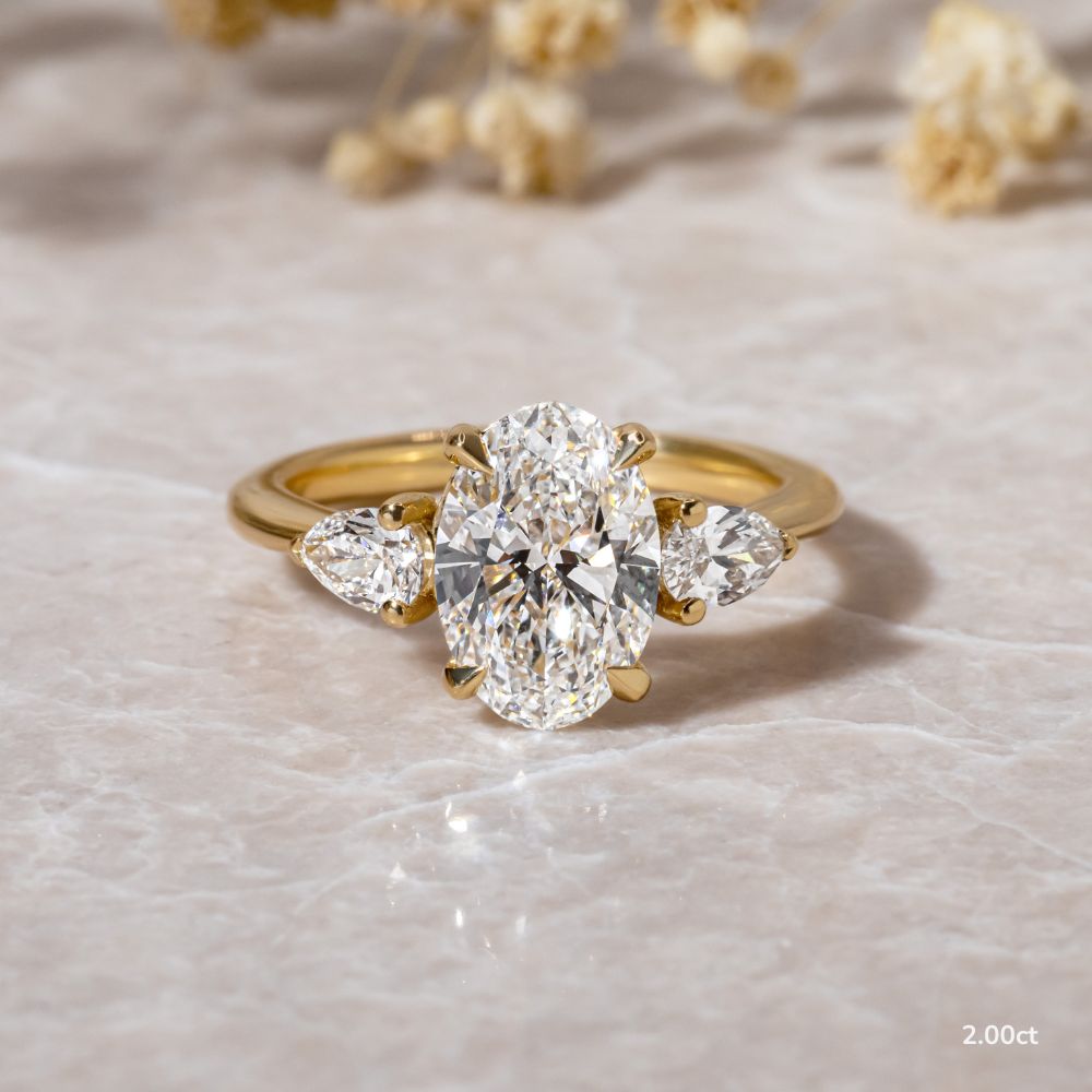 Marquise Shaped Three Stone Lab Grown Diamond Engagement Ring