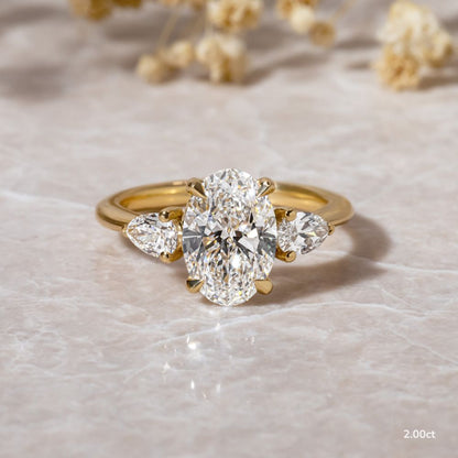 Marquise Shaped Three Stone Lab Grown Diamond Engagement Ring