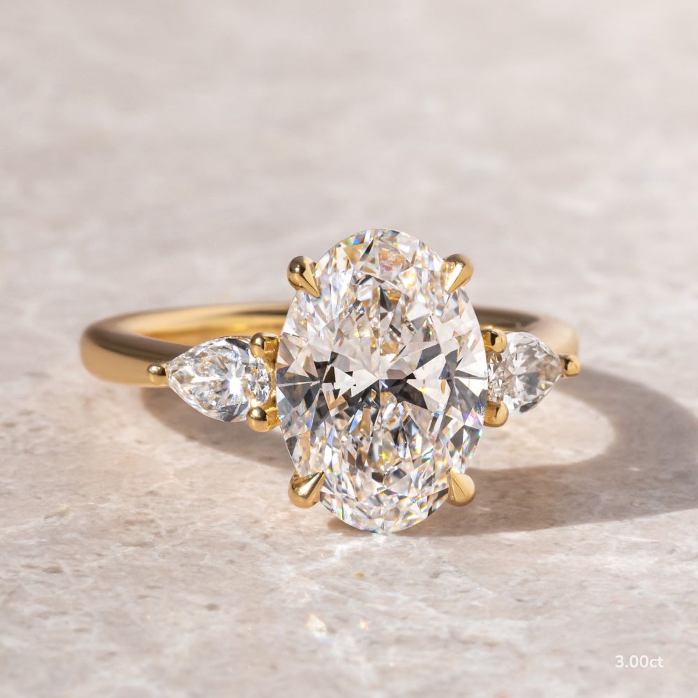 Marquise Shaped Three Stone Lab Grown Diamond Engagement Ring
