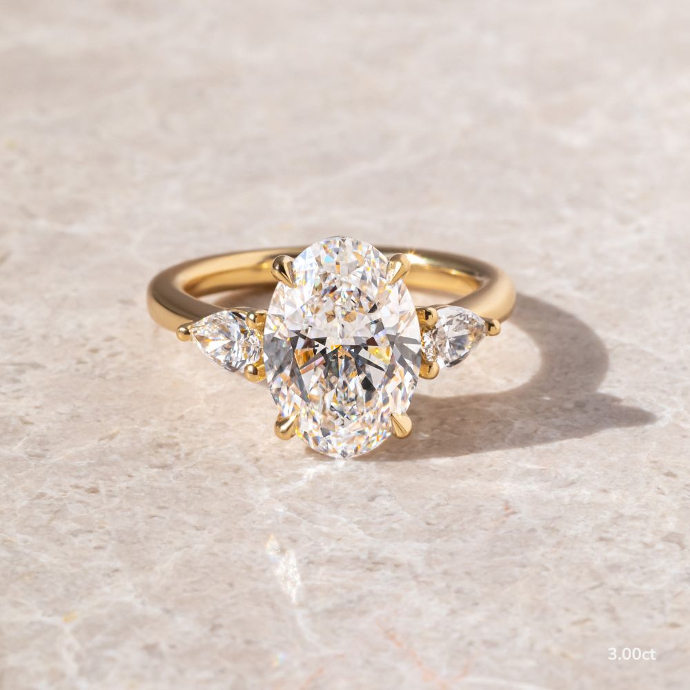 Marquise Shaped Three Stone Lab Grown Diamond Engagement Ring
