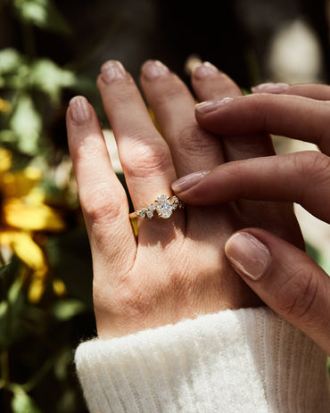 Marquise Shaped Three Stone Lab Grown Diamond Engagement Ring