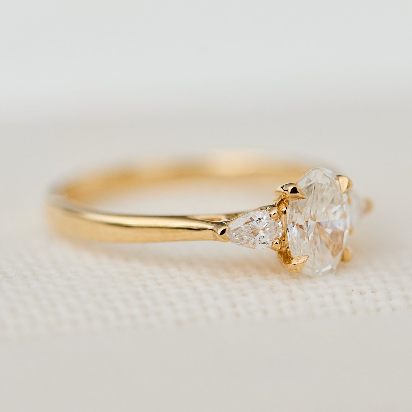Marquise Shaped Three Stone Lab Grown Diamond Engagement Ring