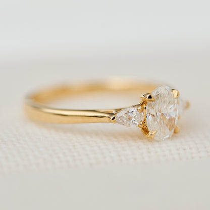 Marquise Shaped Three Stone Lab Grown Diamond Engagement Ring