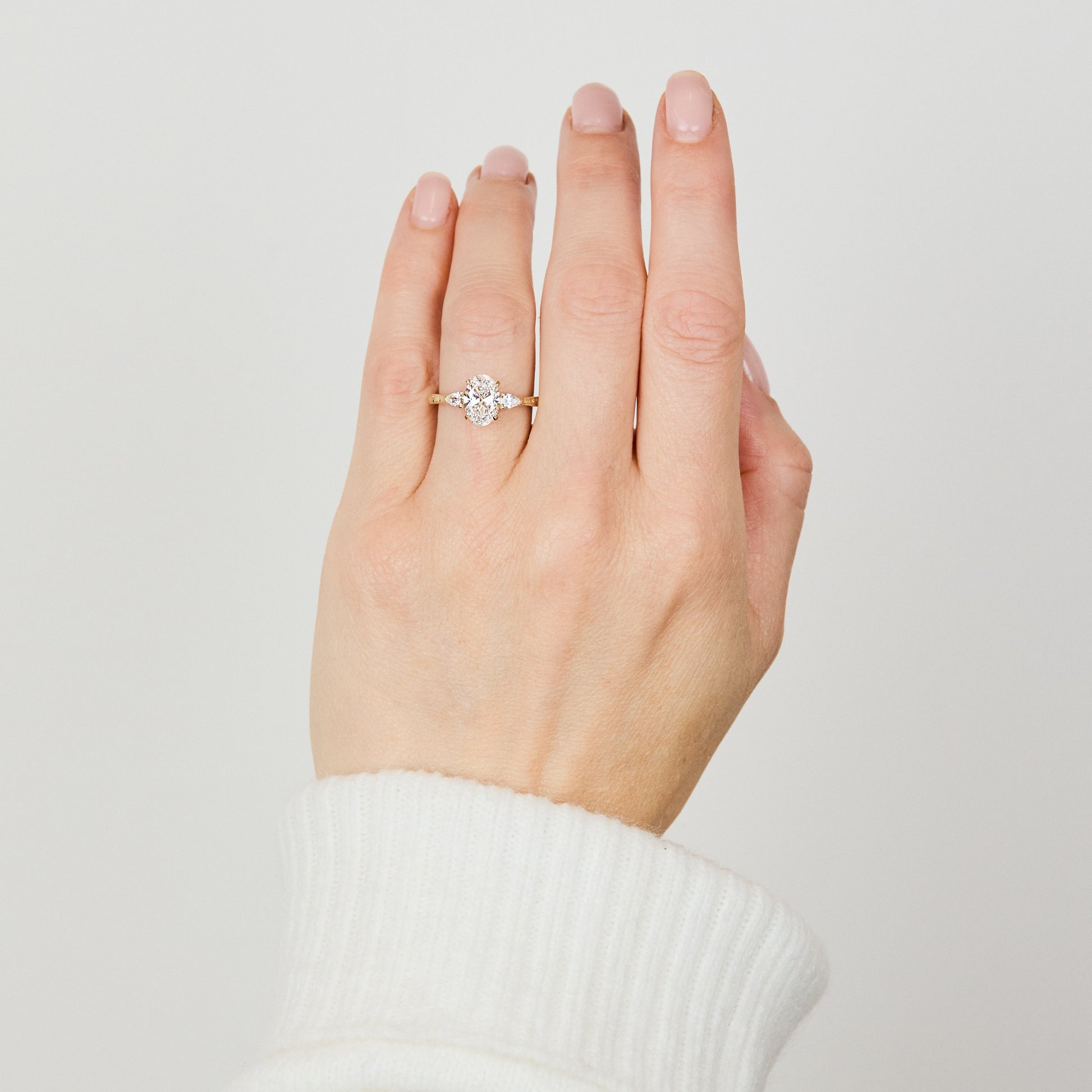 Marquise Shaped Three Stone Lab Grown Diamond Engagement Ring