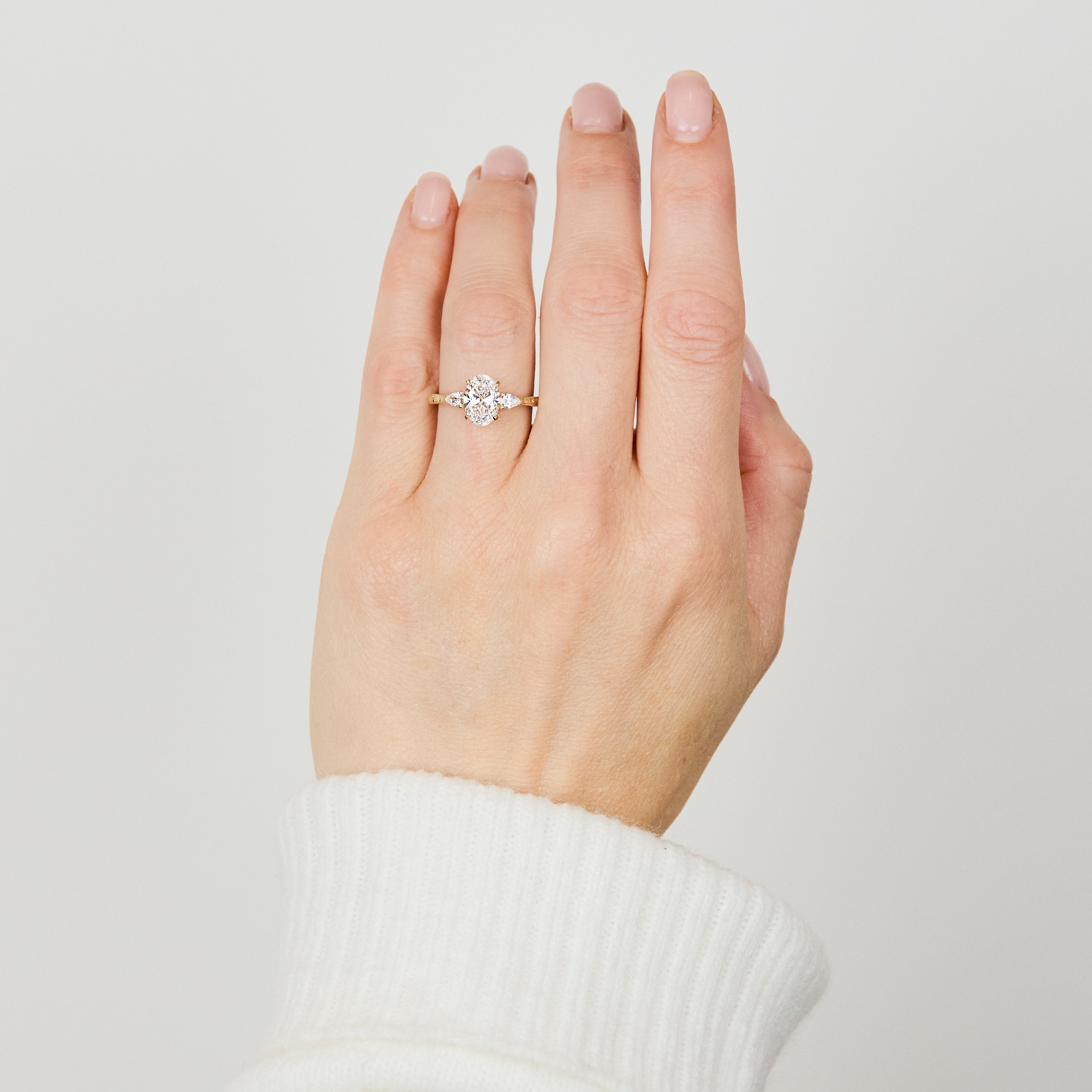 Marquise Shaped Three Stone Lab Grown Diamond Engagement Ring