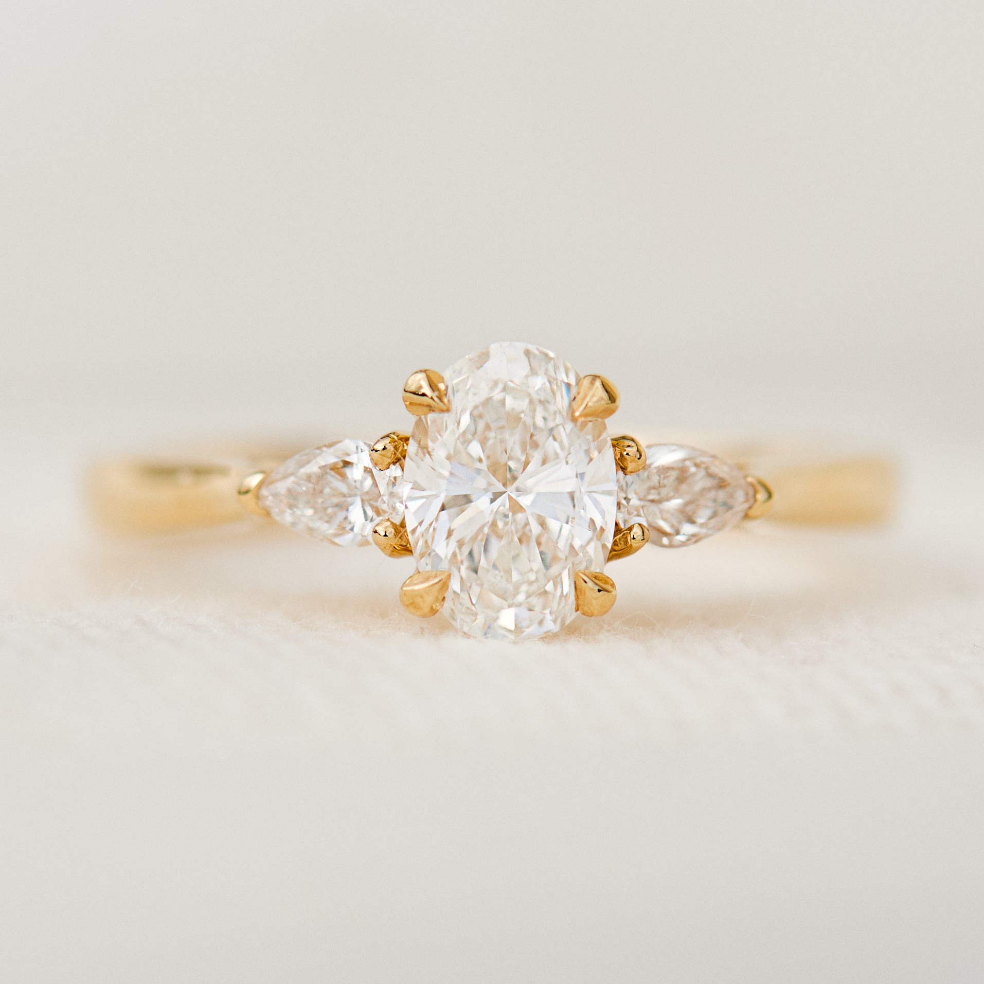 Marquise Shaped Three Stone Lab Grown Diamond Engagement Ring