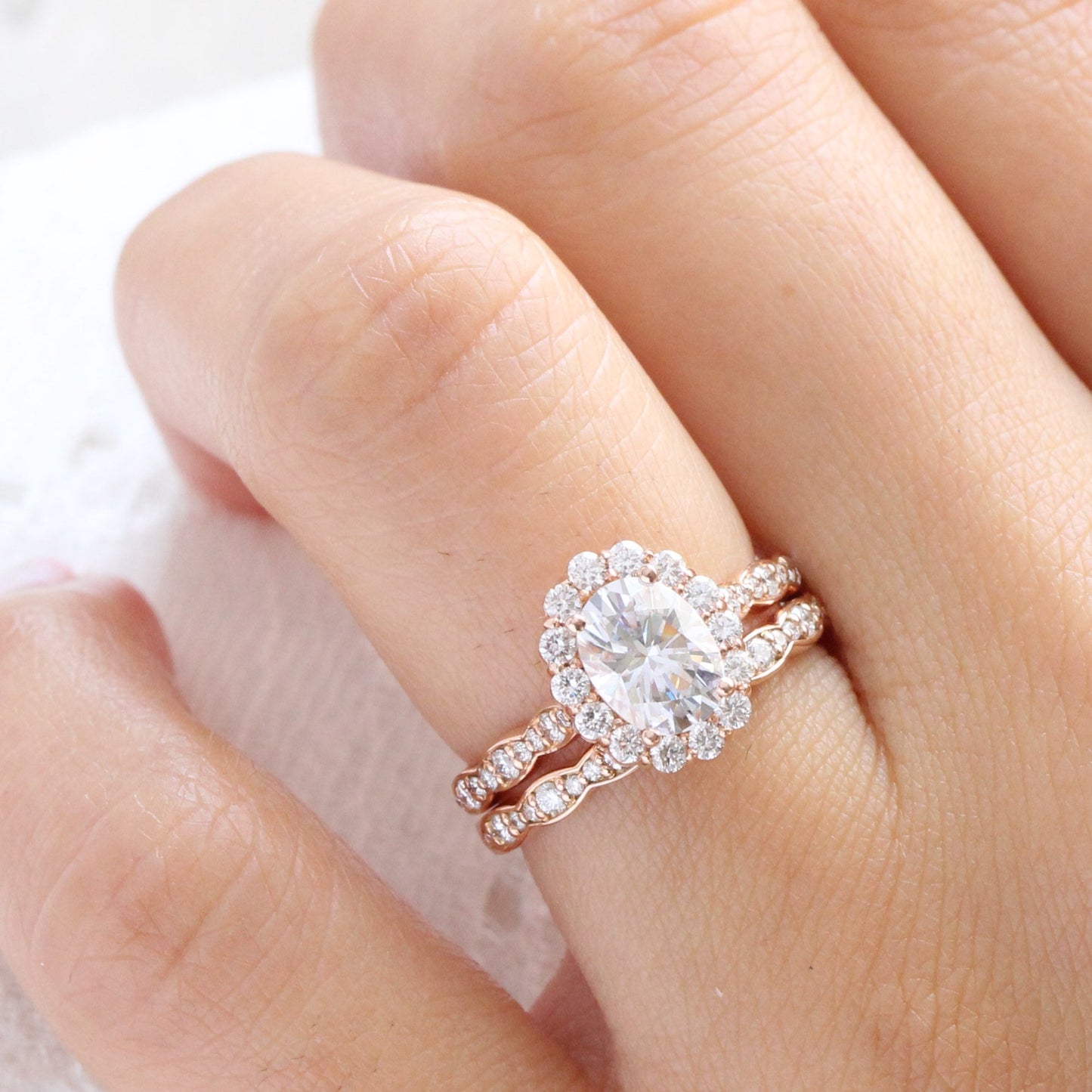 1.5 CT Oval Cut Vintage Style Lab Grown Diamond Bridal Ring Set