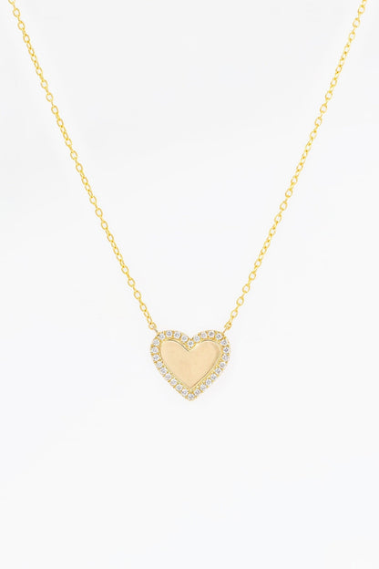 0.12 CT Round Pavé Border Engravable Heart Lab Grown Diamond Necklace in Solid Gold