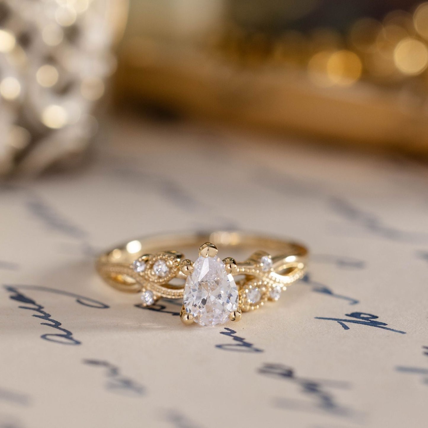 Marquise Shaped Three Stone Lab Grown Diamond Engagement Ring