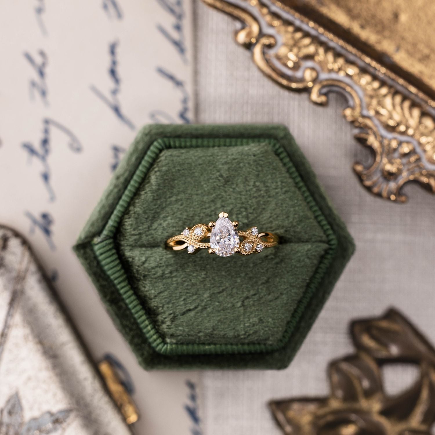 Marquise Shaped Three Stone Lab Grown Diamond Engagement Ring