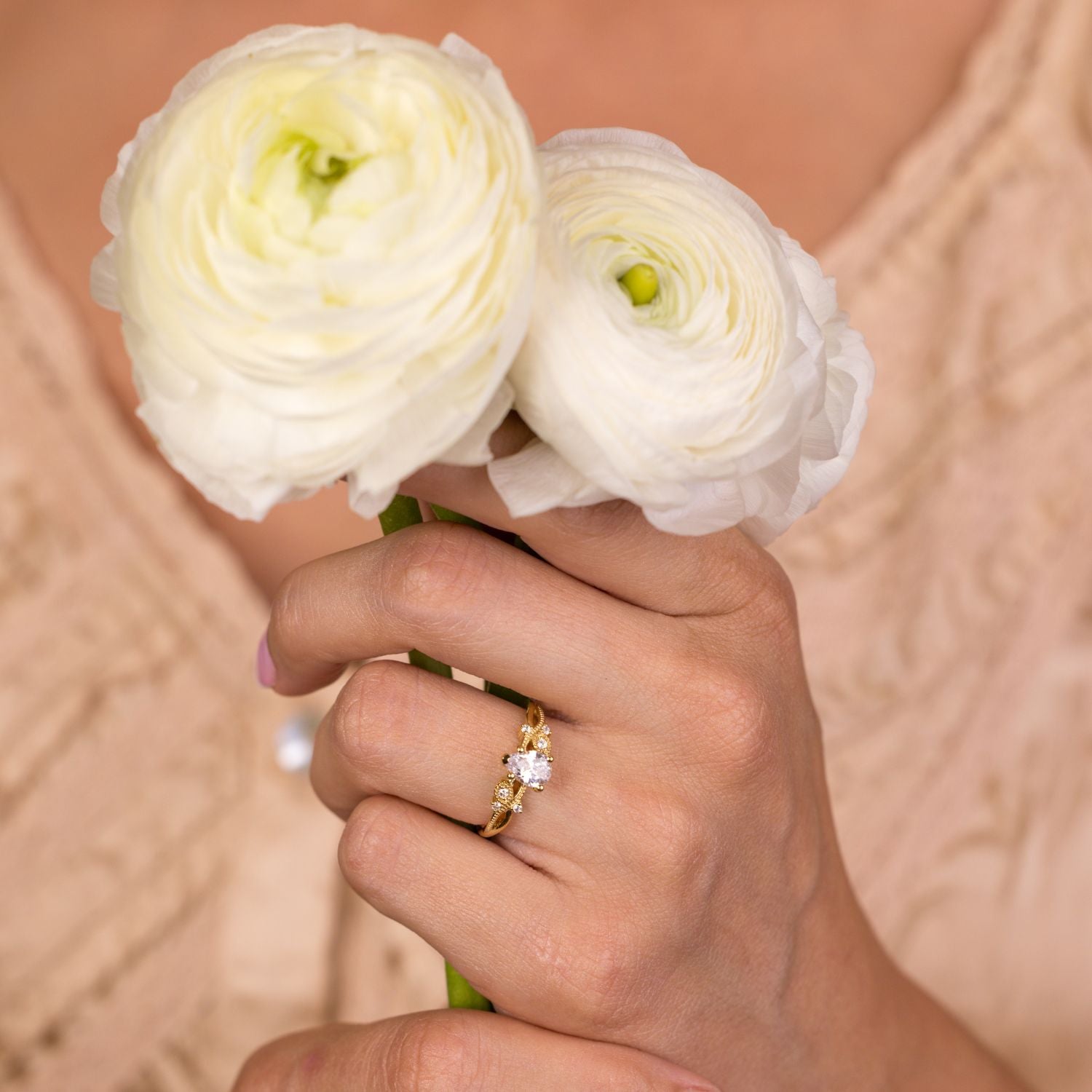 Marquise Shaped Three Stone Lab Grown Diamond Engagement Ring