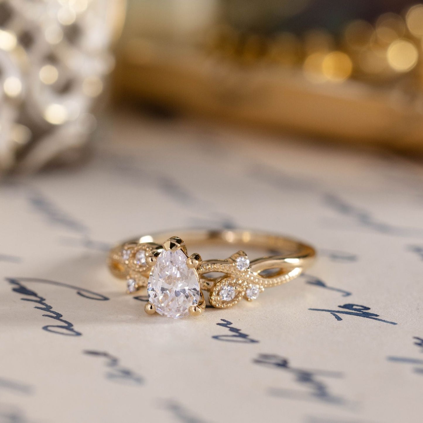 Marquise Shaped Three Stone Lab Grown Diamond Engagement Ring