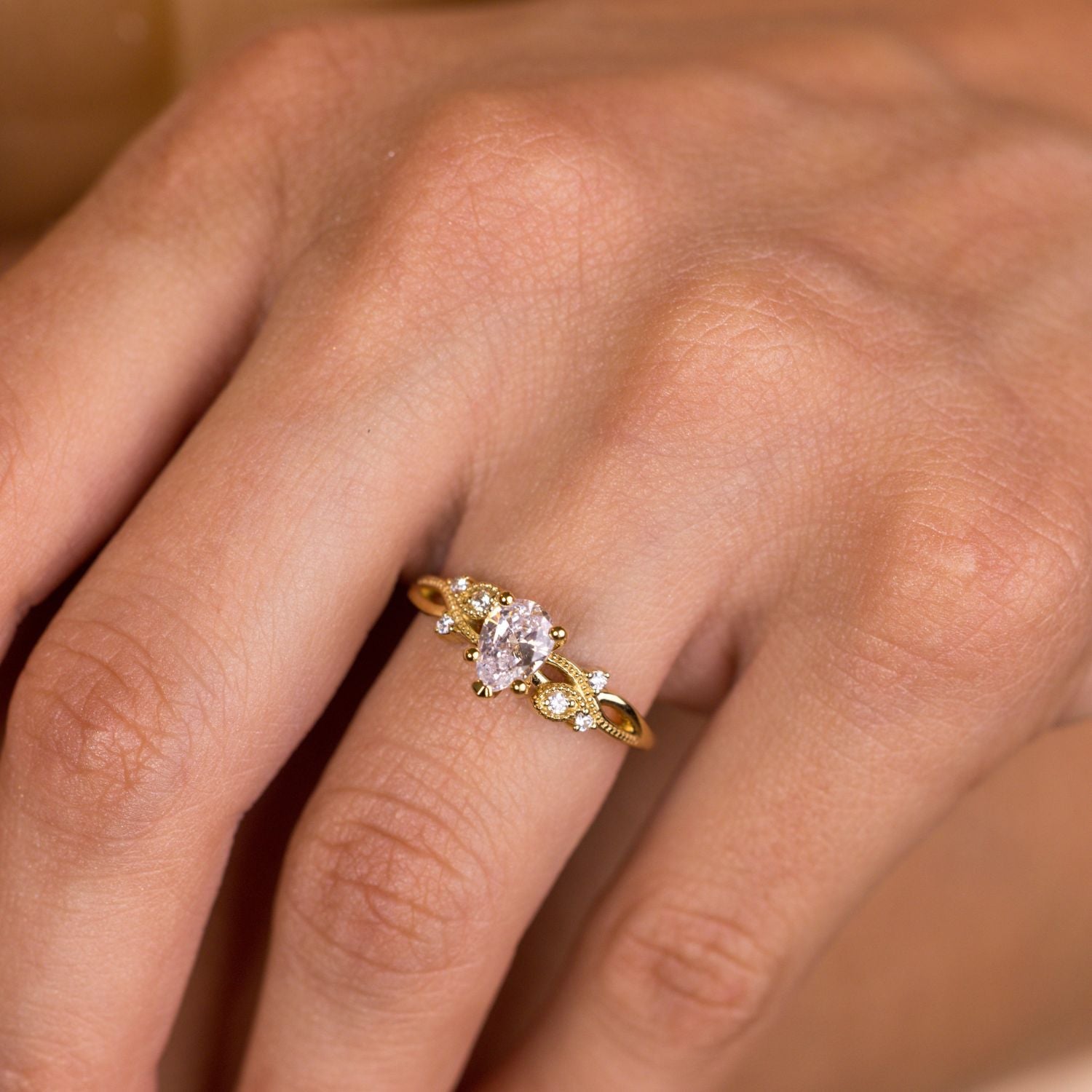 Marquise Shaped Three Stone Lab Grown Diamond Engagement Ring