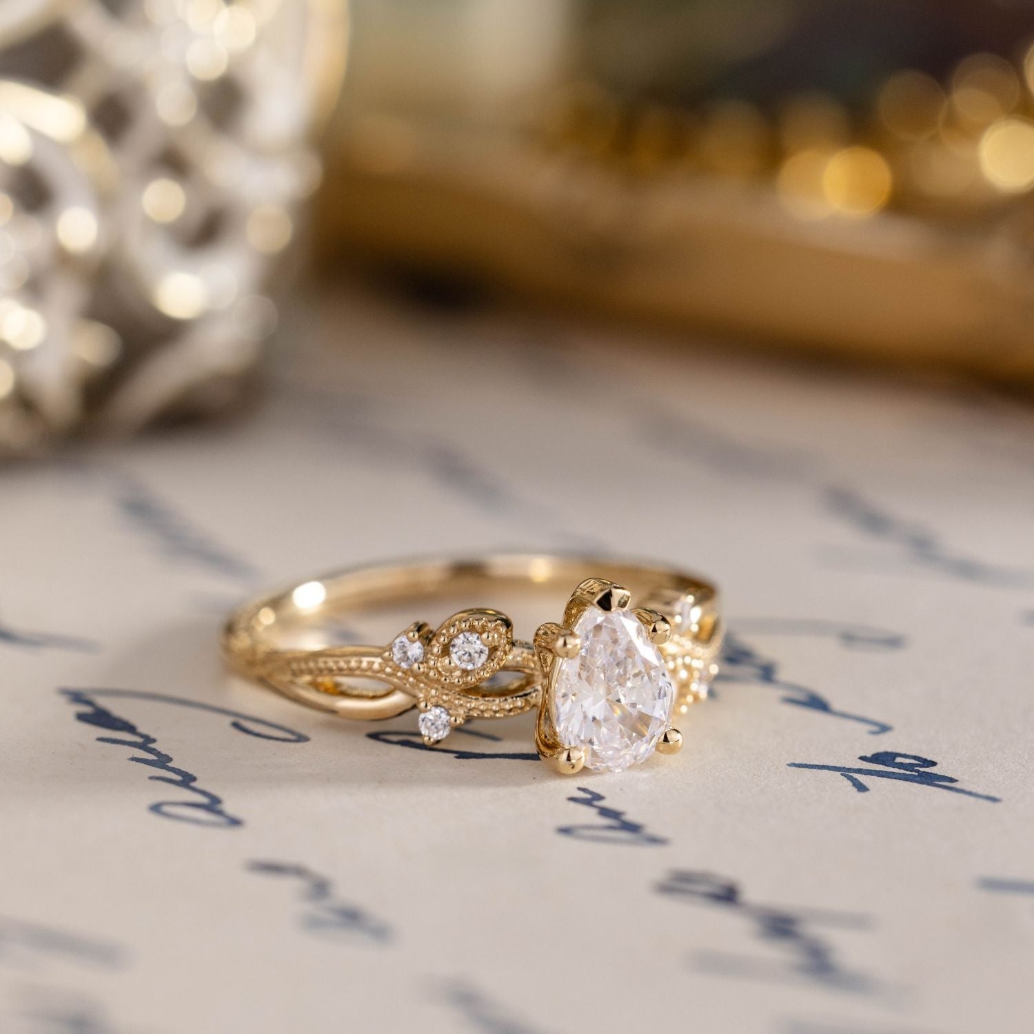 Marquise Shaped Three Stone Lab Grown Diamond Engagement Ring