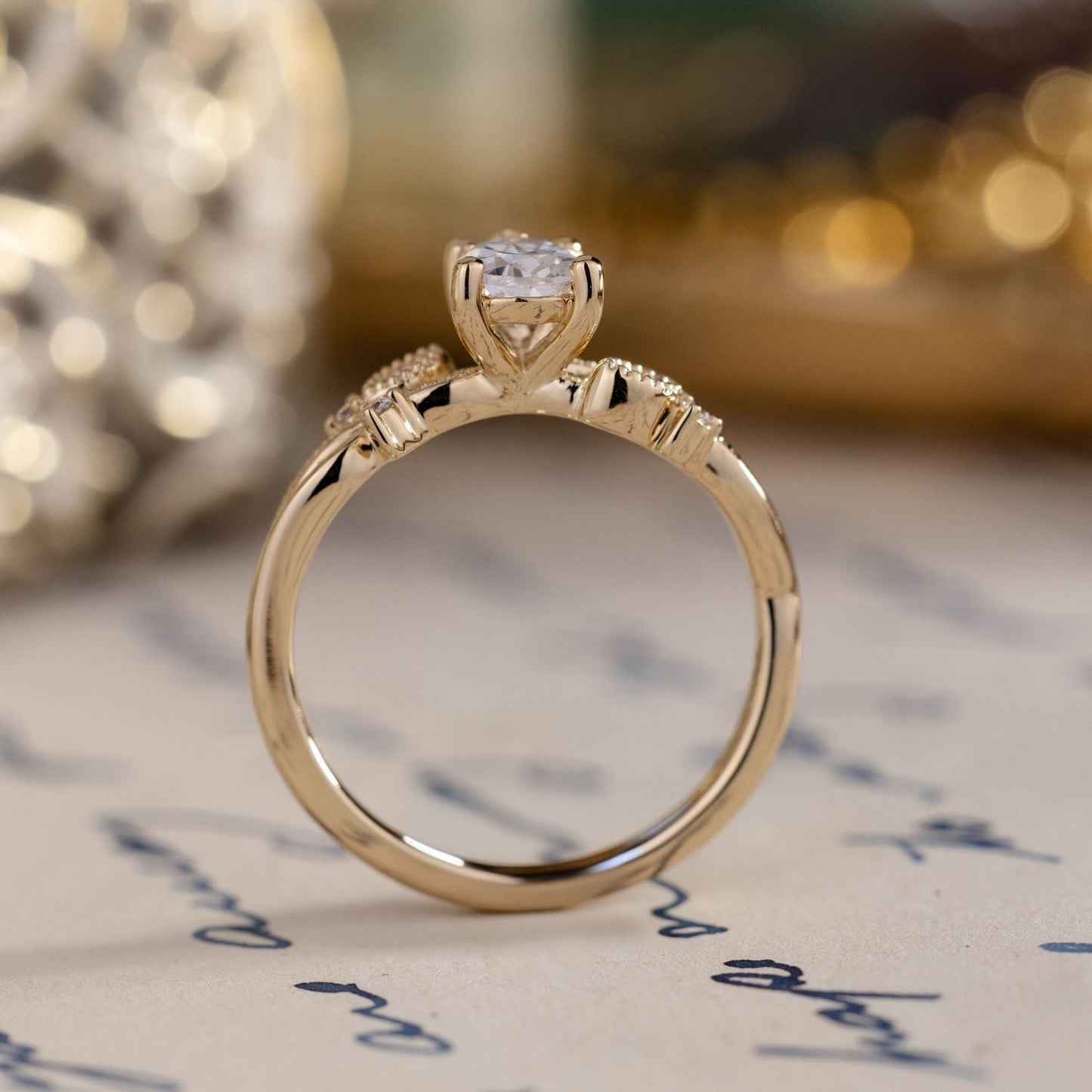 Marquise Shaped Three Stone Lab Grown Diamond Engagement Ring