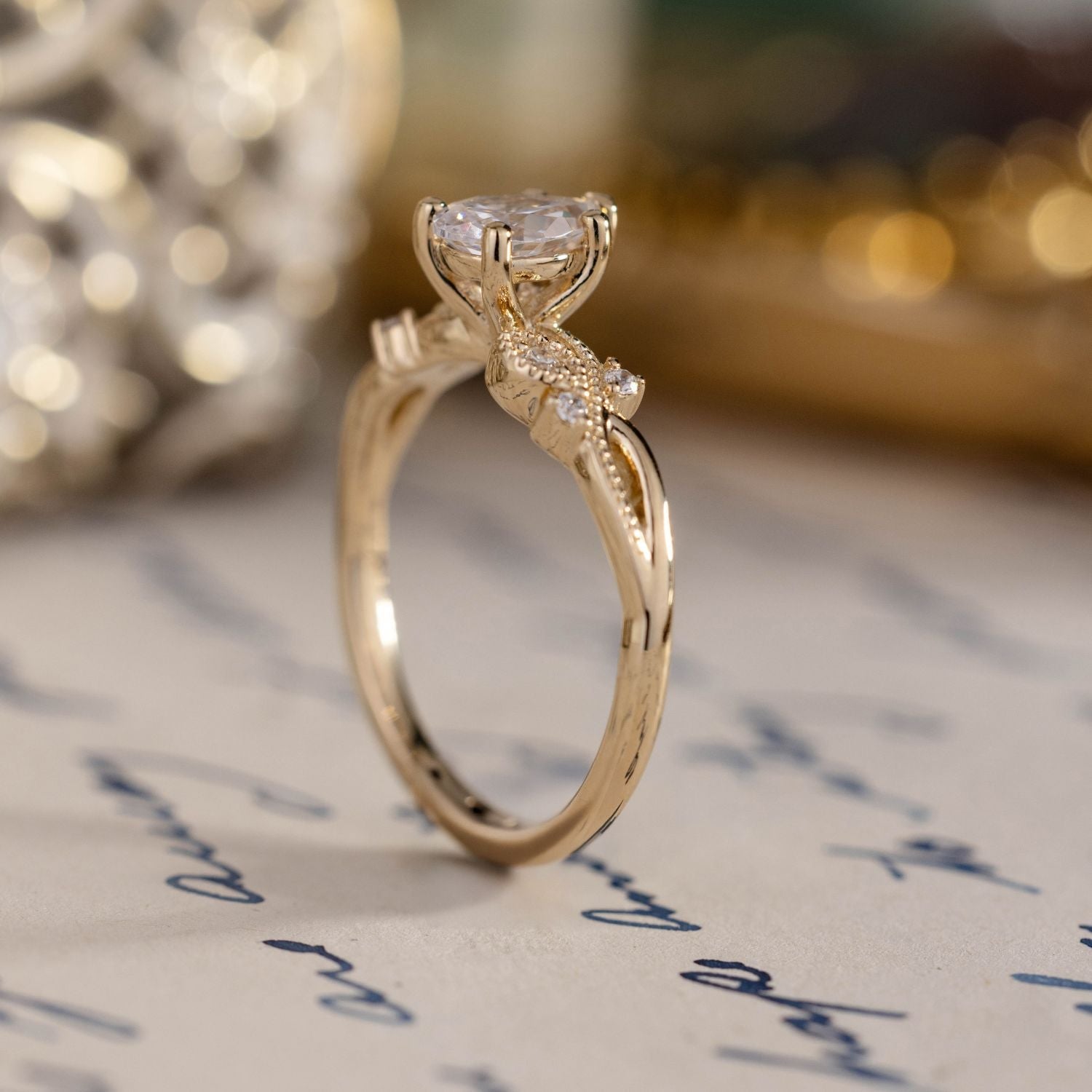 Marquise Shaped Three Stone Lab Grown Diamond Engagement Ring