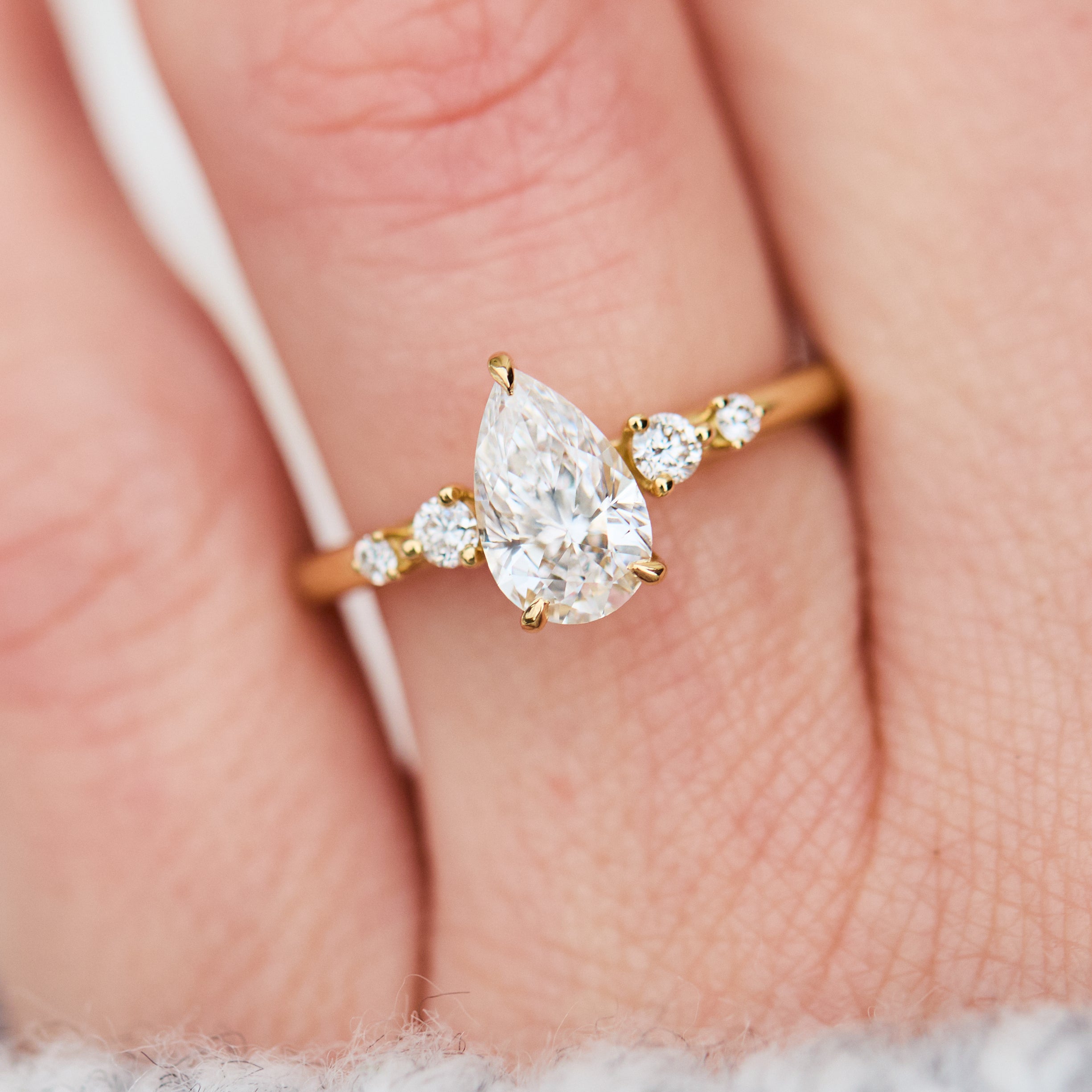 Marquise Shaped Three Stone Lab Grown Diamond Engagement Ring