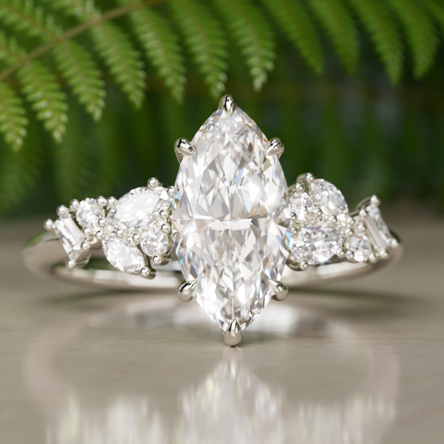 Marquise Shaped Three Stone Lab Grown Diamond Engagement Ring