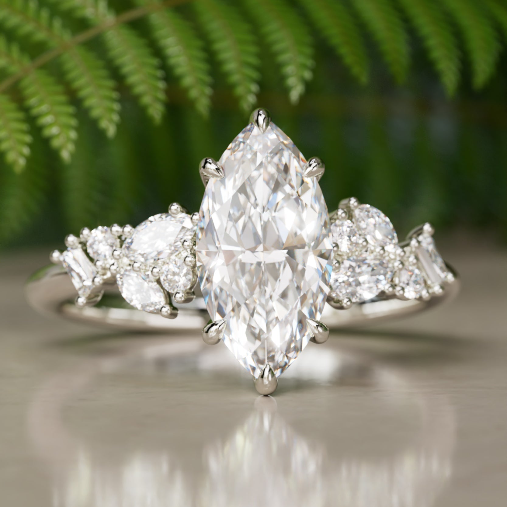 Marquise Shaped Three Stone Lab Grown Diamond Engagement Ring