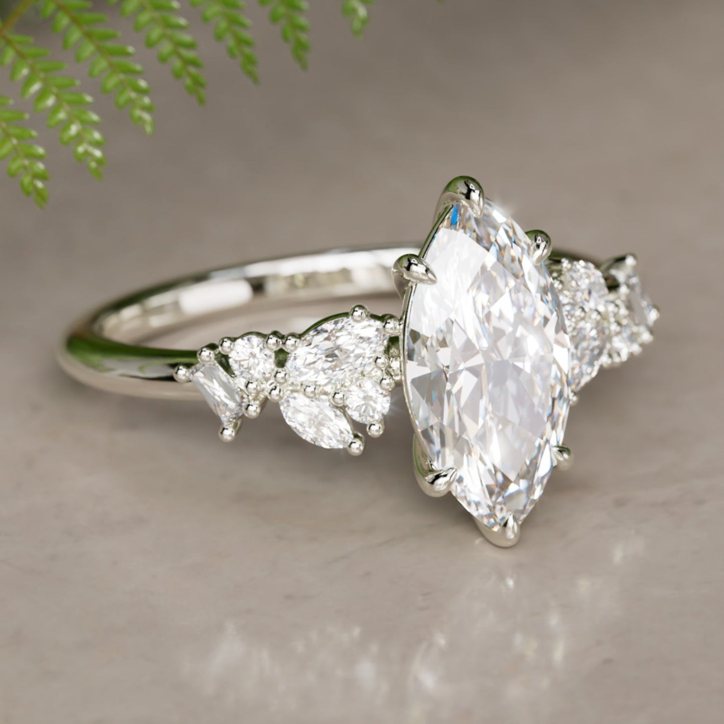 Marquise Shaped Three Stone Lab Grown Diamond Engagement Ring