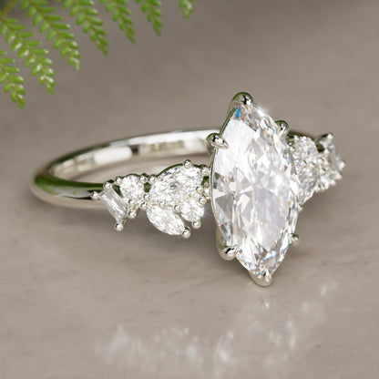 Marquise Shaped Three Stone Lab Grown Diamond Engagement Ring