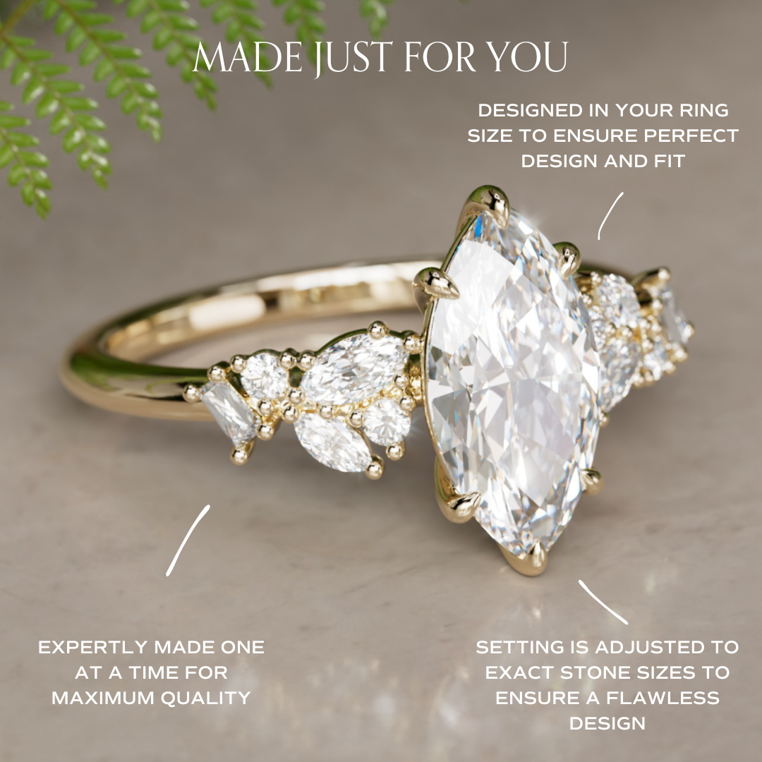 Marquise Shaped Three Stone Lab Grown Diamond Engagement Ring