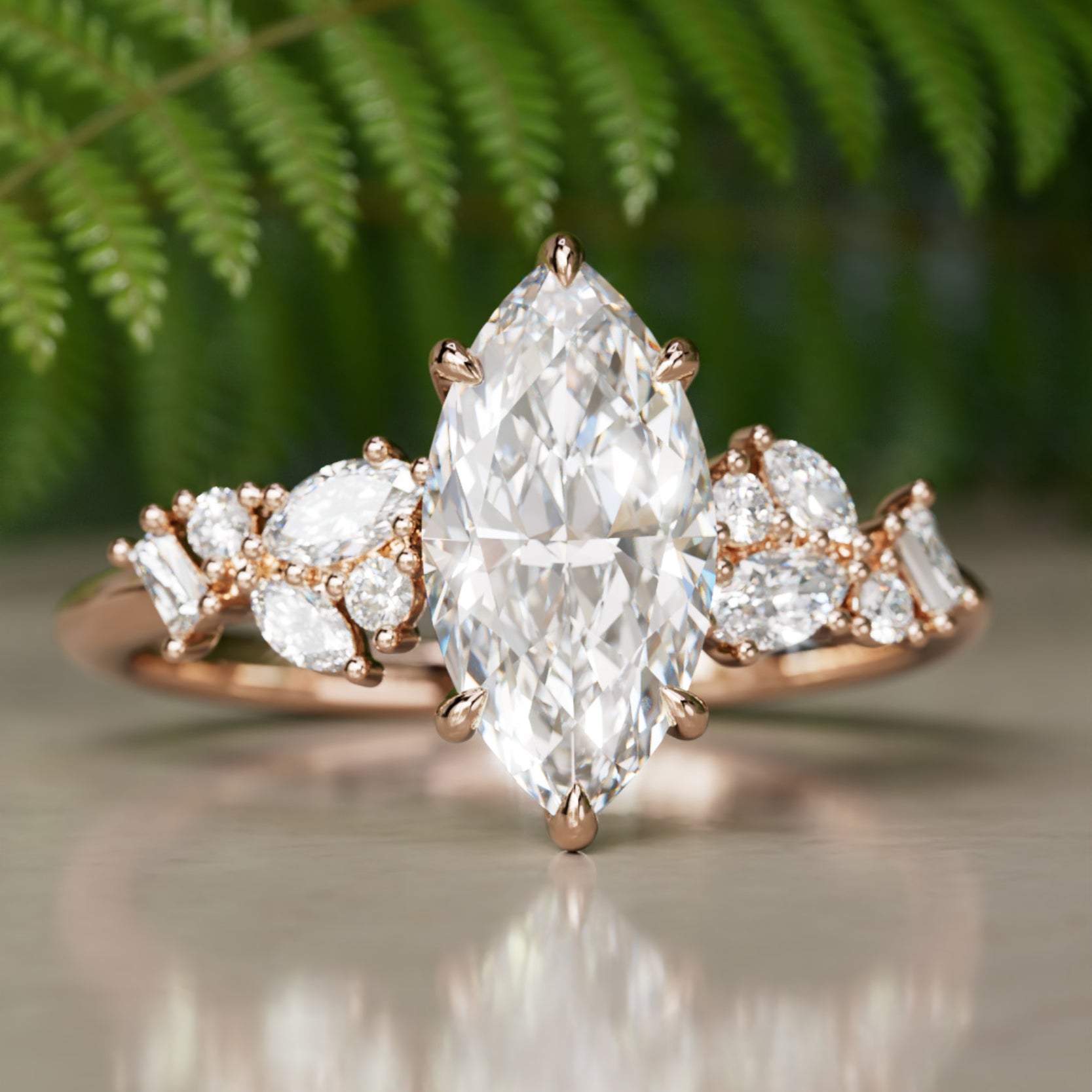 Marquise Shaped Three Stone Lab Grown Diamond Engagement Ring