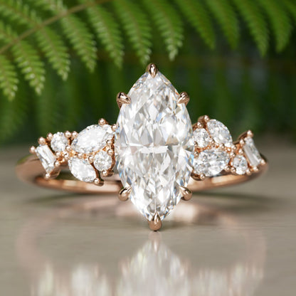 Marquise Shaped Three Stone Lab Grown Diamond Engagement Ring