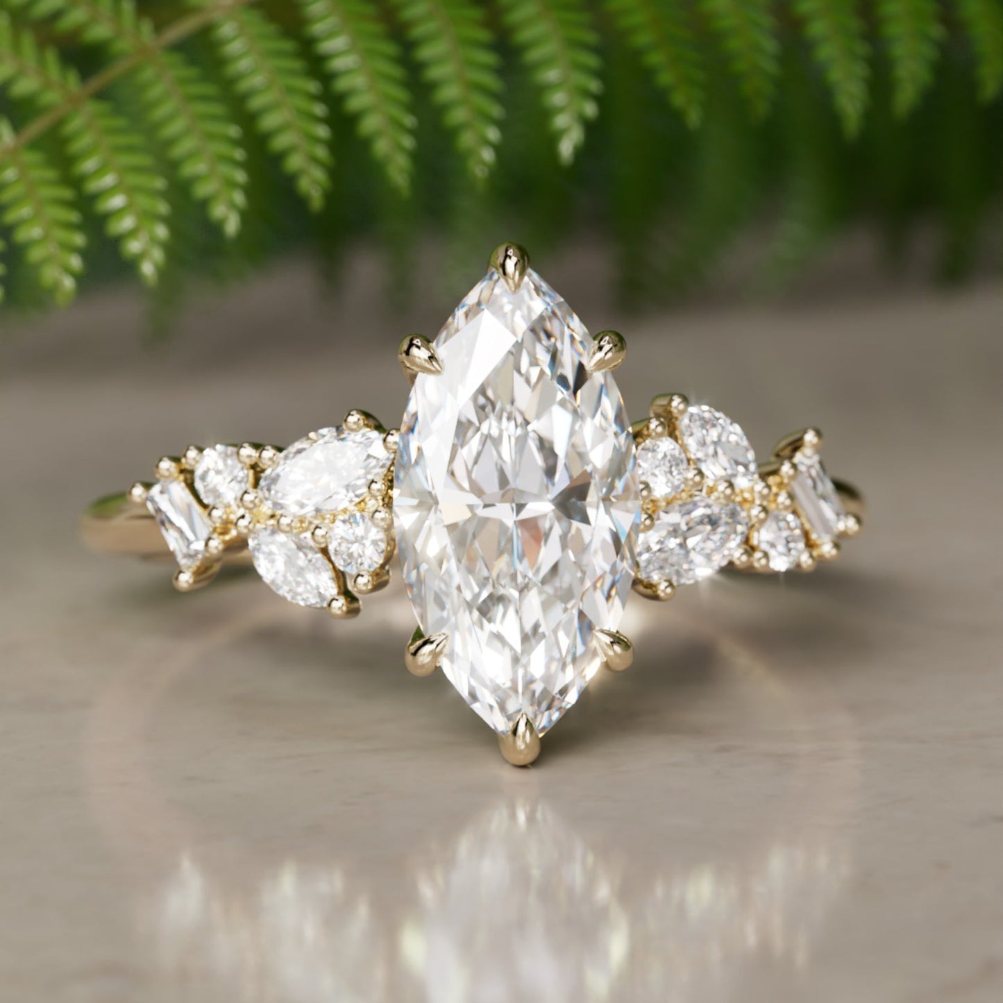 Marquise Shaped Three Stone Lab Grown Diamond Engagement Ring