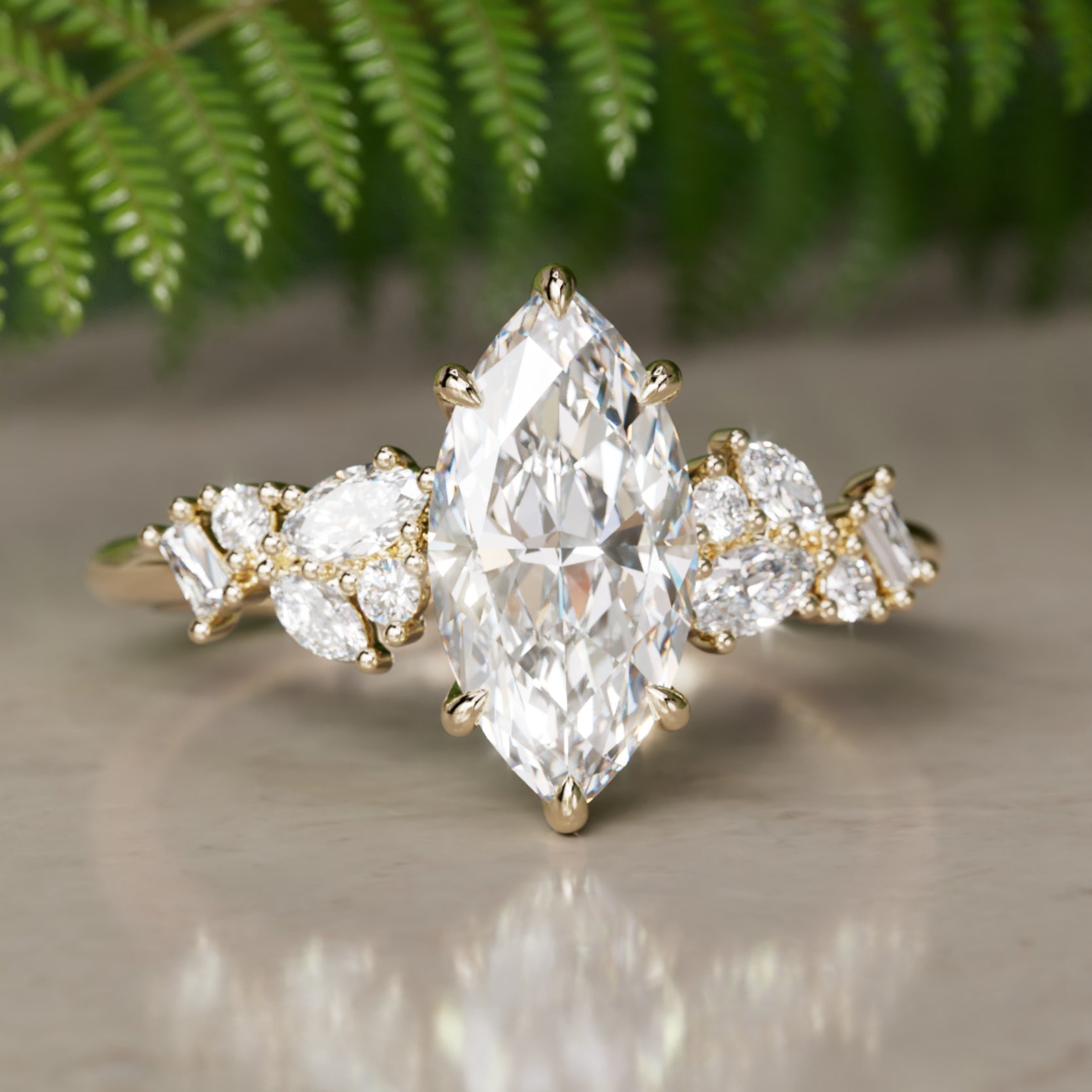 Marquise Shaped Three Stone Lab Grown Diamond Engagement Ring