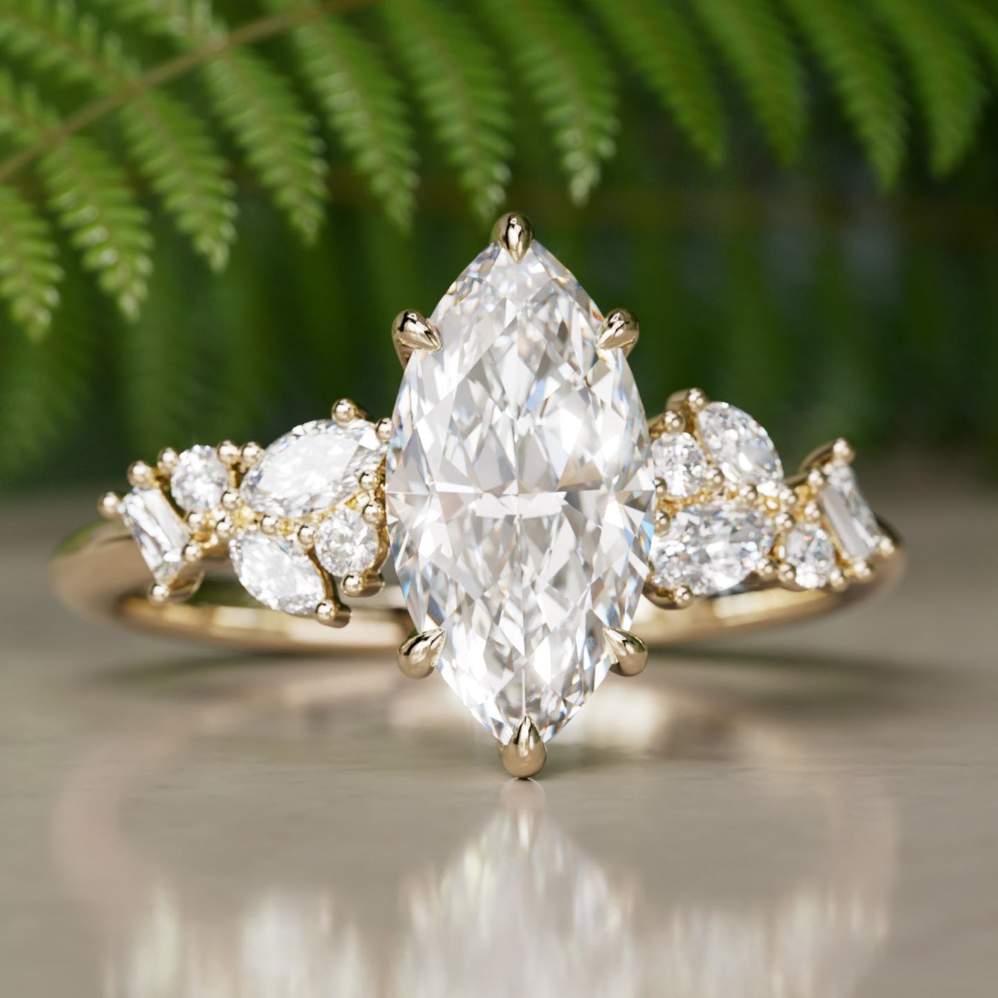Marquise Shaped Three Stone Lab Grown Diamond Engagement Ring
