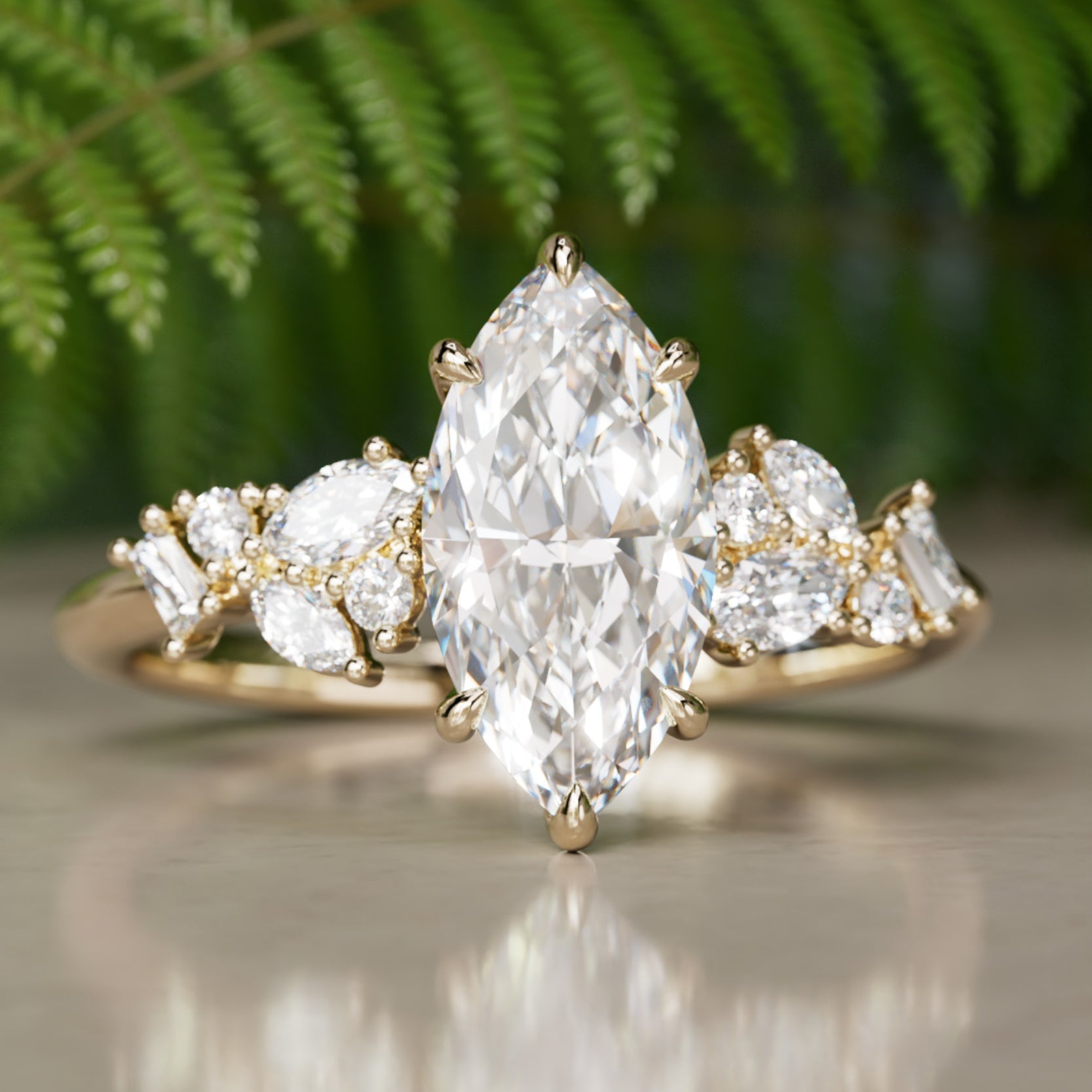 Marquise Shaped Three Stone Lab Grown Diamond Engagement Ring