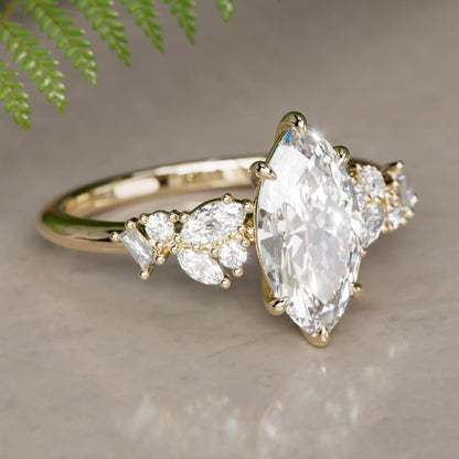 Marquise Shaped Three Stone Lab Grown Diamond Engagement Ring