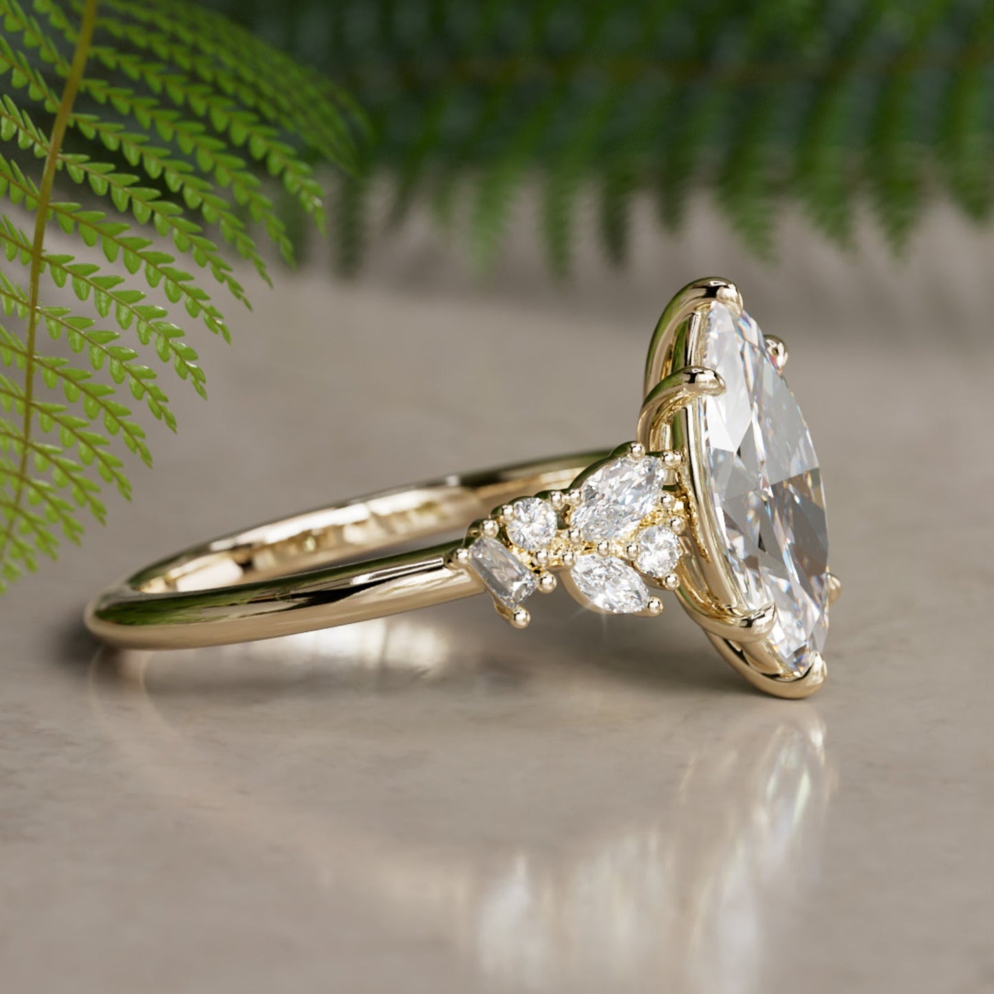 Marquise Shaped Three Stone Lab Grown Diamond Engagement Ring