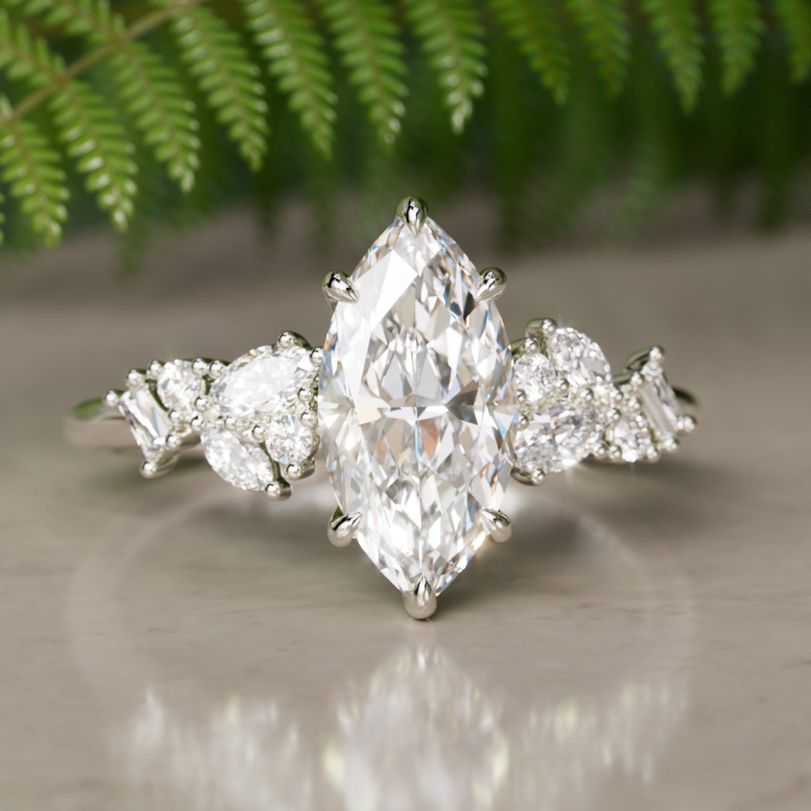 Marquise Shaped Three Stone Lab Grown Diamond Engagement Ring