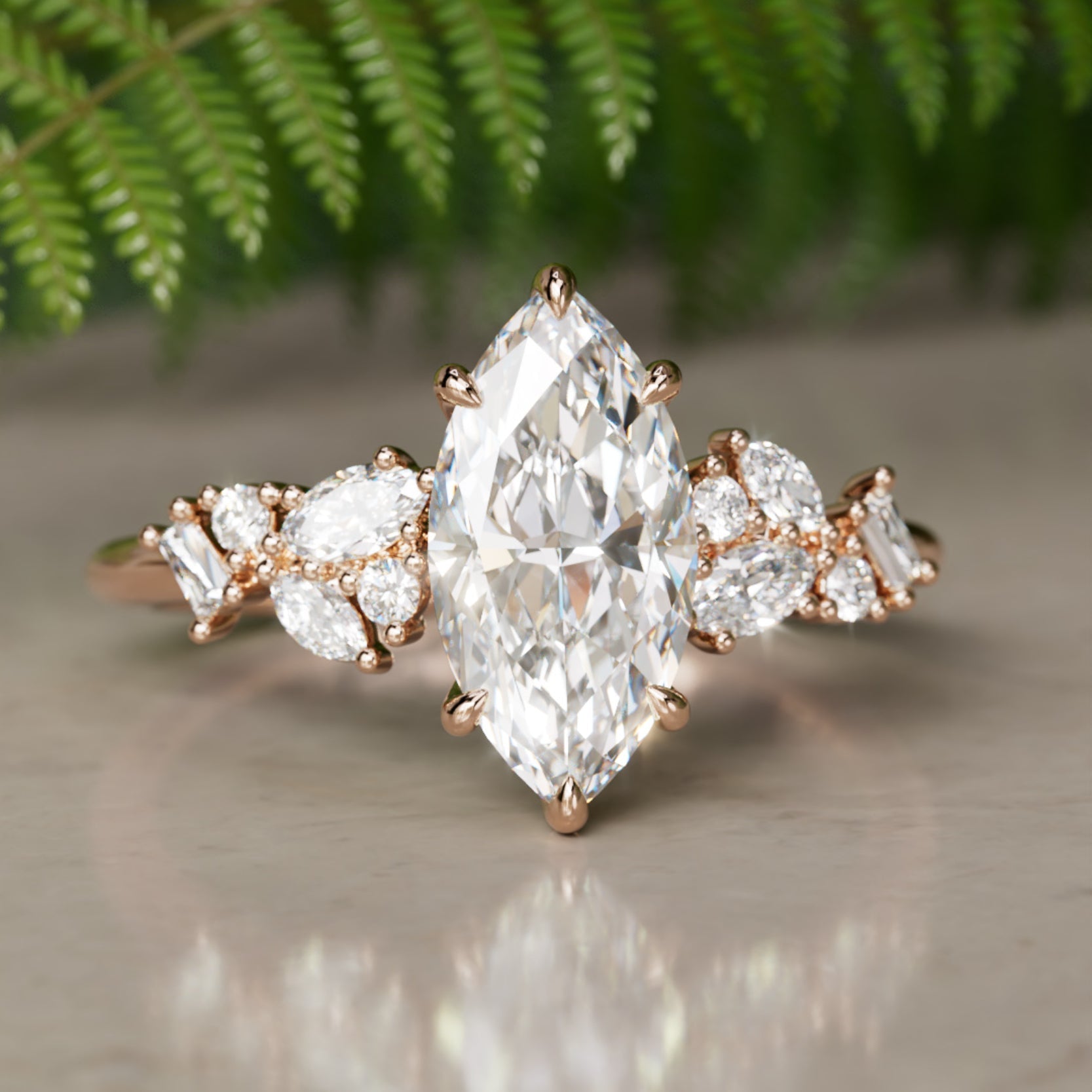 Marquise Shaped Three Stone Lab Grown Diamond Engagement Ring