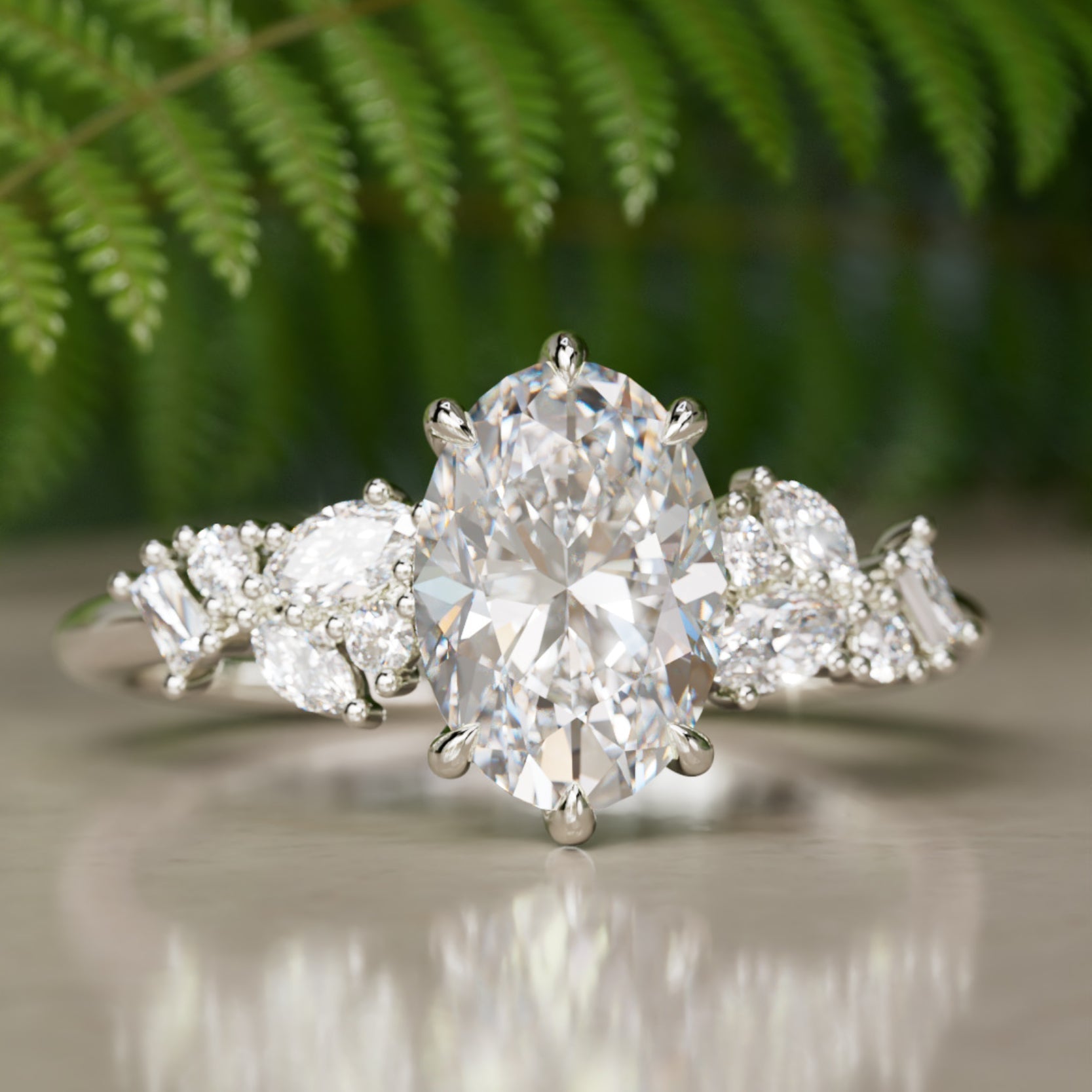 Marquise Shaped Three Stone Lab Grown Diamond Engagement Ring