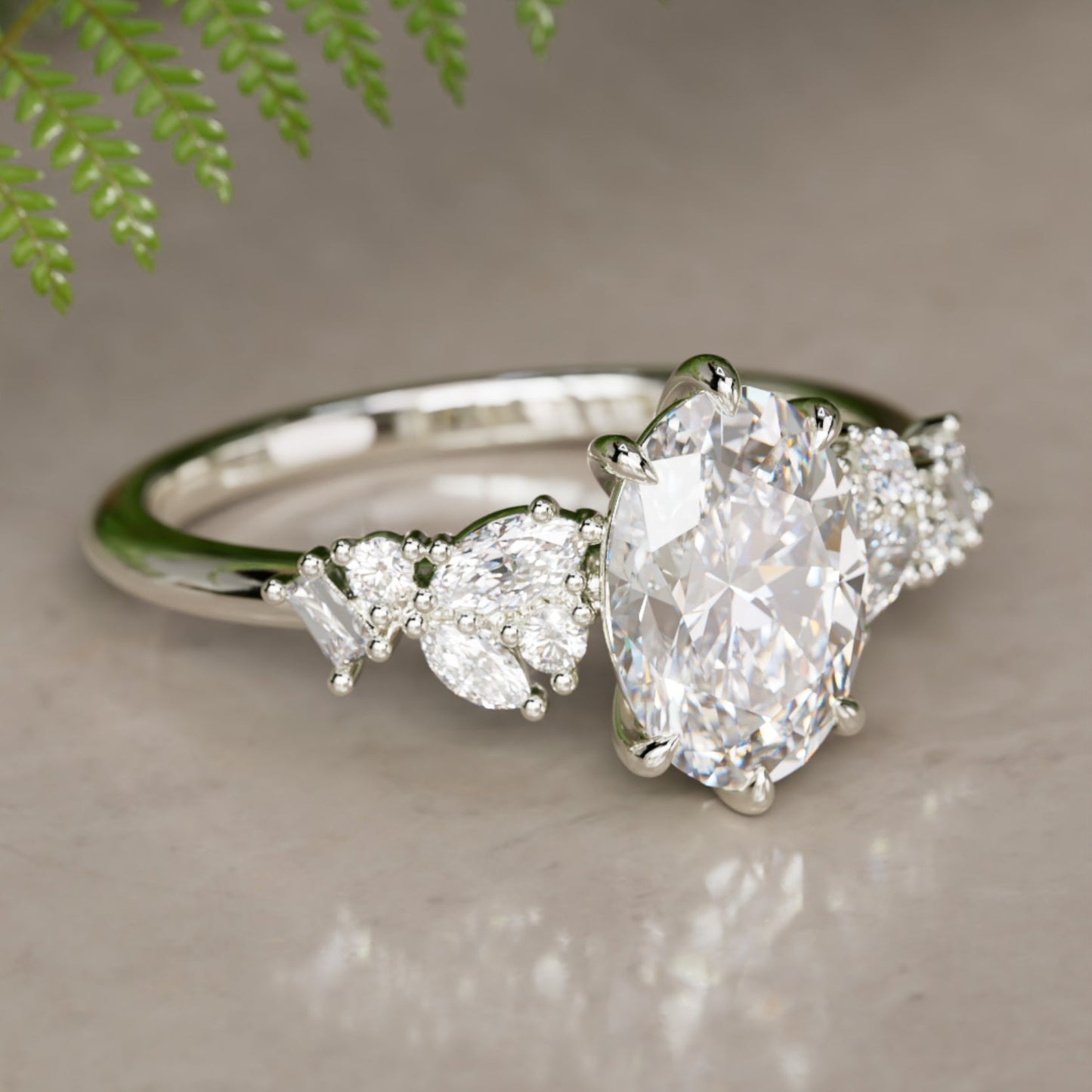 Marquise Shaped Three Stone Lab Grown Diamond Engagement Ring