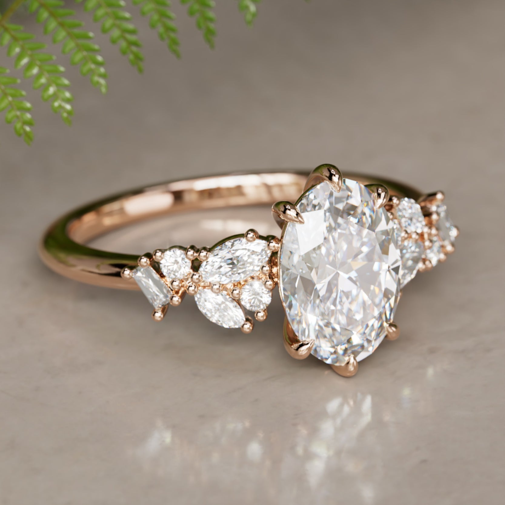 Marquise Shaped Three Stone Lab Grown Diamond Engagement Ring